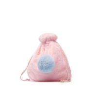 Small  straw pink vegan velvet fur drawstring makeup bag