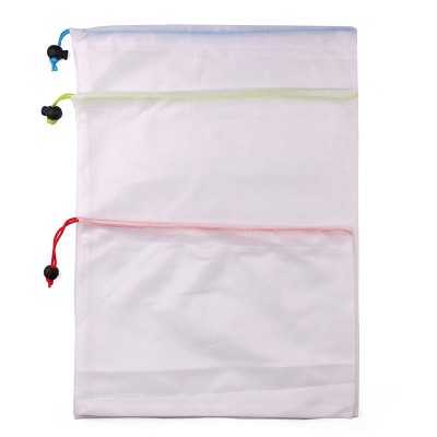 Custom RPET Eco friendly Polyester Mesh Bag Reusable Fruit Vegetable Foldable Drawstring Produce Bag