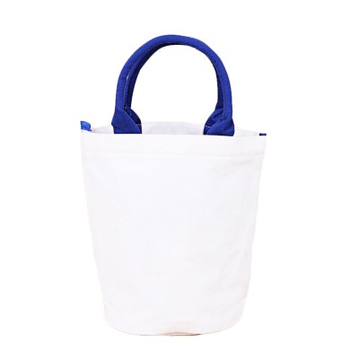 Fashionable Women Kids Promotional Reusable Eco-friendly Custom Round Top Zipper Closure Cotton Canvas Tote Bag