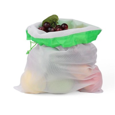 Wholesale See Through Fruits Vegetables Washing Drawstring Polyester Nylon Mesh Produce Bag