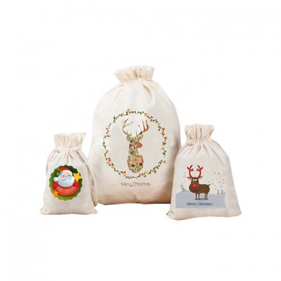 Eco-friendly Wholesale Reusable Cotton Christmas Single Muslin Gift Drawstring Bag