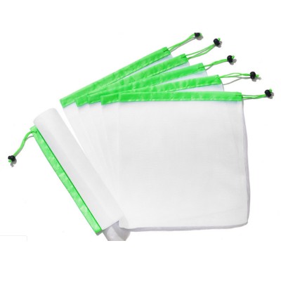 Premium Washable Polyester Reusable vegetable Drawstring RPET Produce Mesh Bags